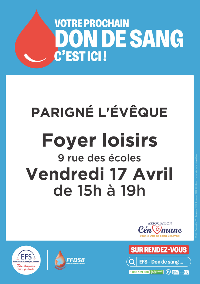 don du sang parigné 17.04.2026
