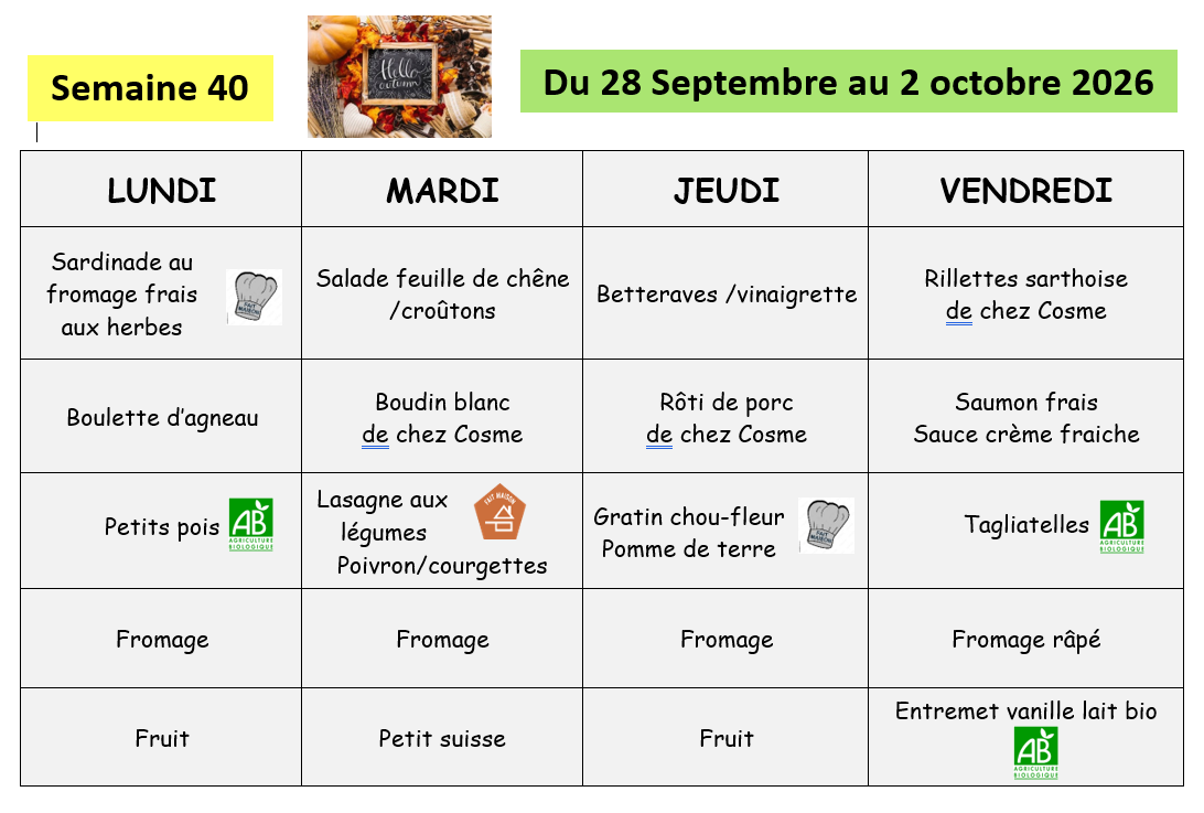 semaine 40 du 28 septembre au 2 octobre 2026