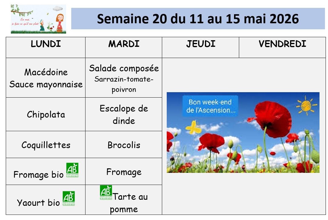 semaine 20 du 11 au 15 mai 2026